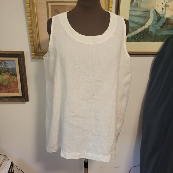 Eskandar Pure Linen Off White Tank Top in Linen with Shoulder Detail - Picture 2 of 6